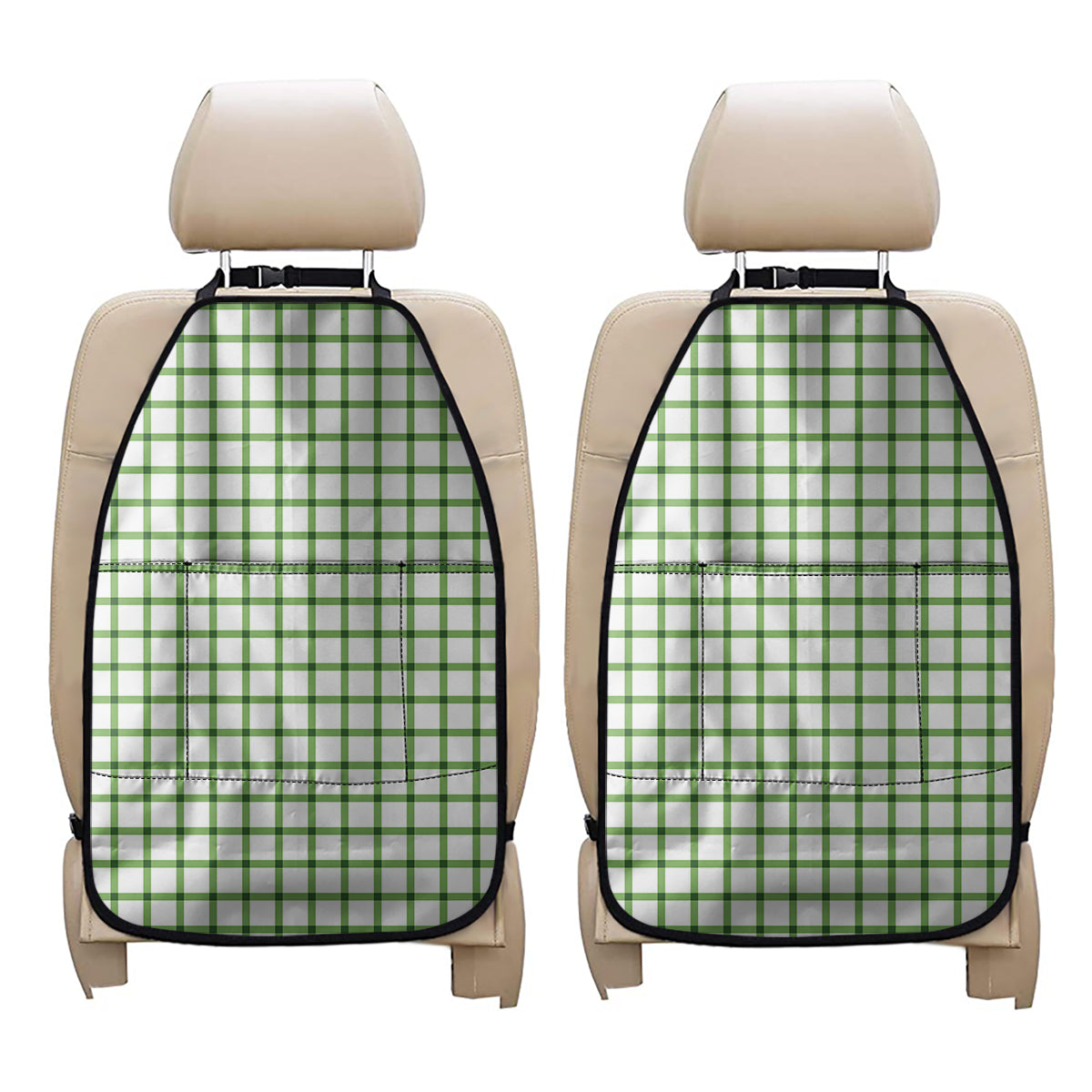 Green Tattersall Pattern Print Car Seat Organizers