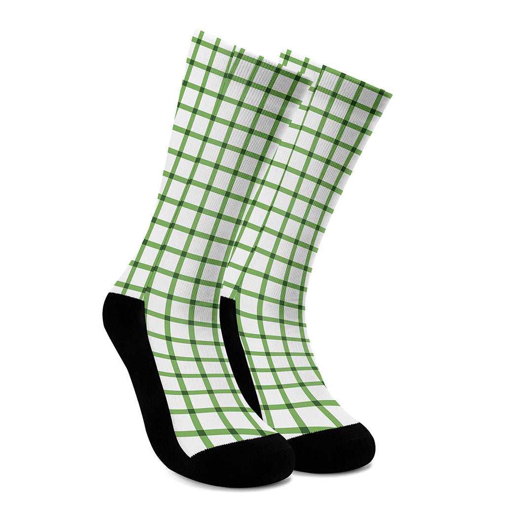 Green Tattersall Pattern Print Crew Socks