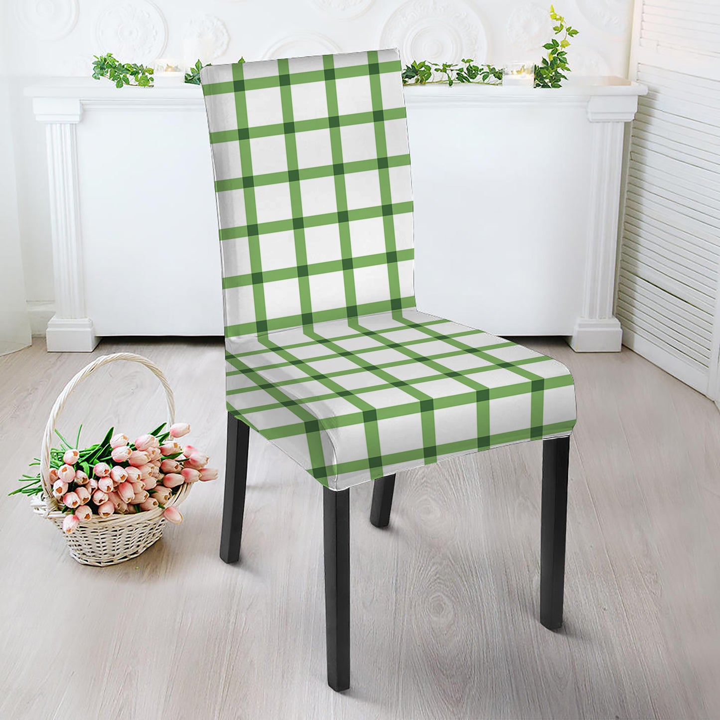 Green Tattersall Pattern Print Dining Chair Slipcover