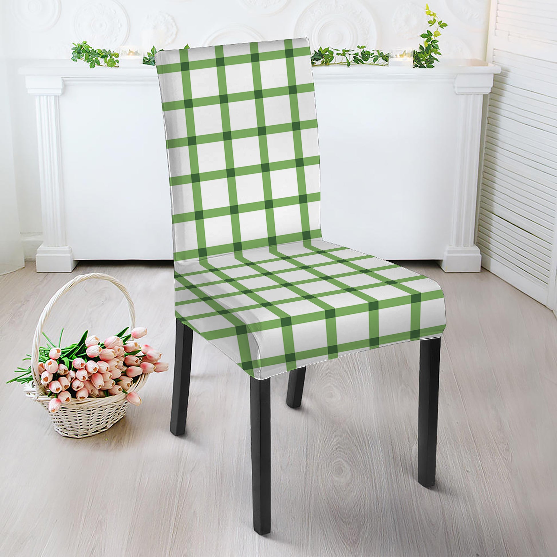Green Tattersall Pattern Print Dining Chair Slipcover