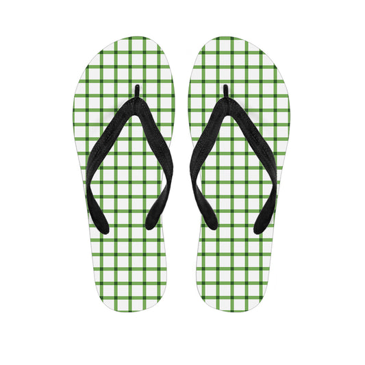 Green Tattersall Pattern Print Flip Flops