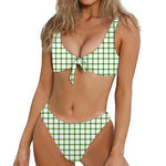 Green Tattersall Pattern Print Front Bow Tie Bikini