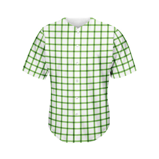 Green Tattersall Pattern Print Men's Baseball Jersey