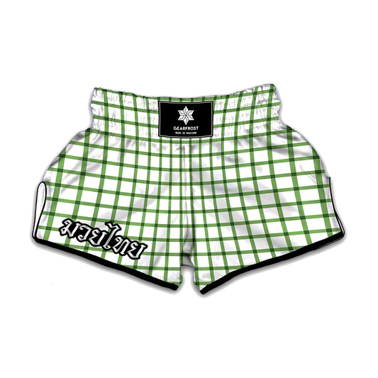 Green Tattersall Pattern Print Muay Thai Boxing Shorts