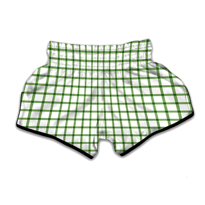 Green Tattersall Pattern Print Muay Thai Boxing Shorts
