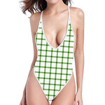 Green Tattersall Pattern Print One Piece High Cut Swimsuit