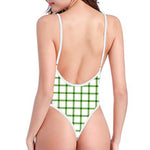 Green Tattersall Pattern Print One Piece High Cut Swimsuit