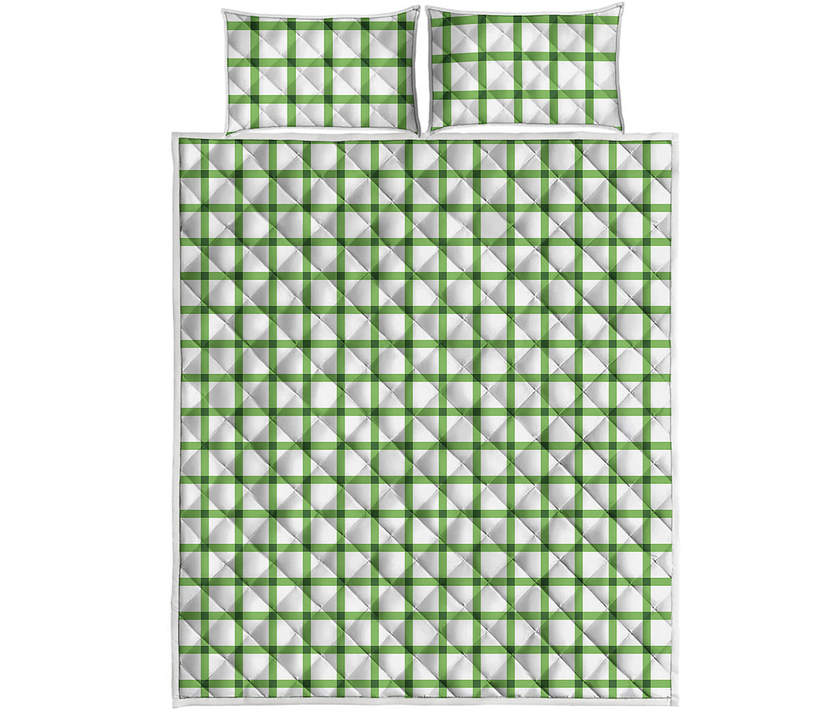 Green Tattersall Pattern Print Quilt Bed Set