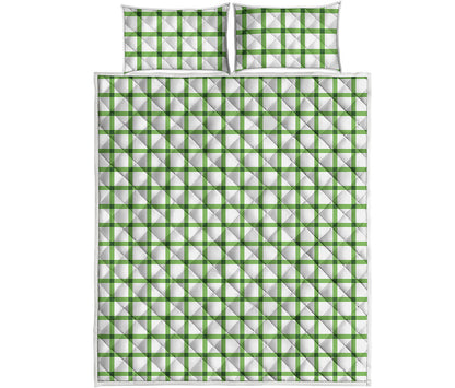 Green Tattersall Pattern Print Quilt Bed Set