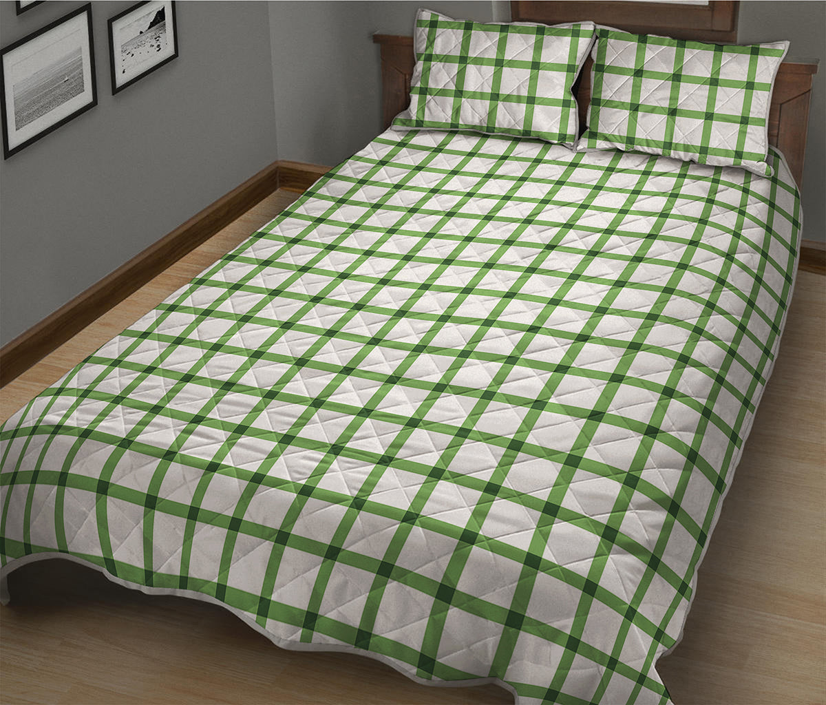 Green Tattersall Pattern Print Quilt Bed Set