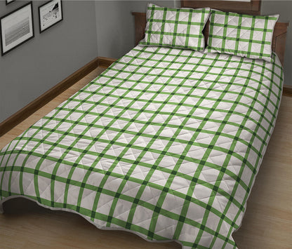 Green Tattersall Pattern Print Quilt Bed Set