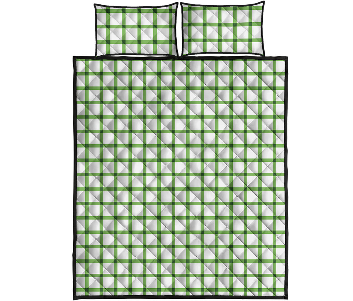 Green Tattersall Pattern Print Quilt Bed Set