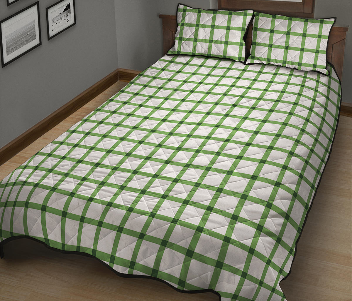 Green Tattersall Pattern Print Quilt Bed Set