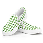 Green Tattersall Pattern Print White Slip On Shoes