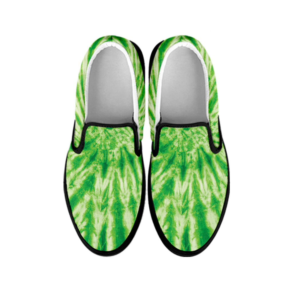 Green Tie Dye Print Black Slip On Shoes