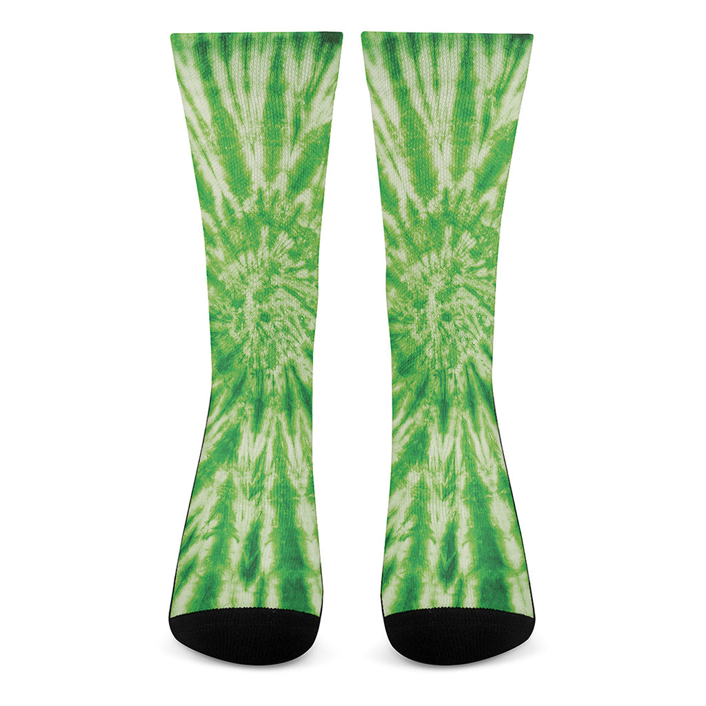 Green Tie Dye Print Crew Socks