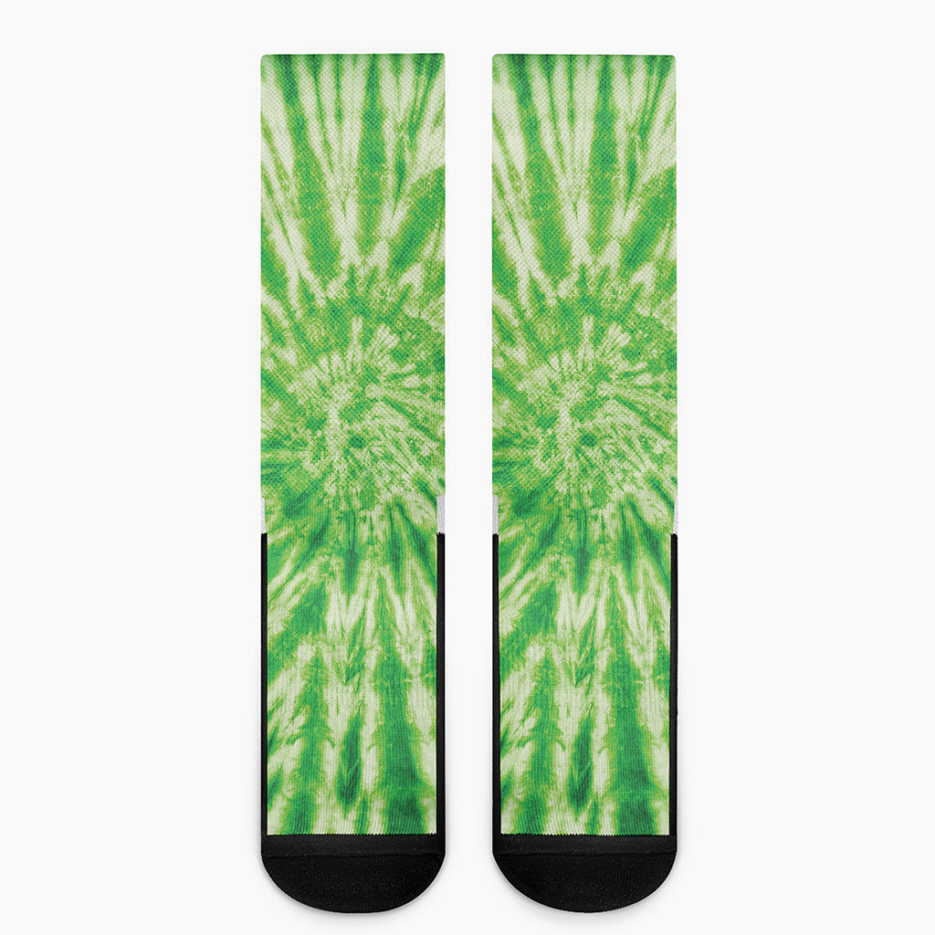 Green Tie Dye Print Crew Socks