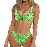 Green Tie Dye Print Front Bow Tie Bikini