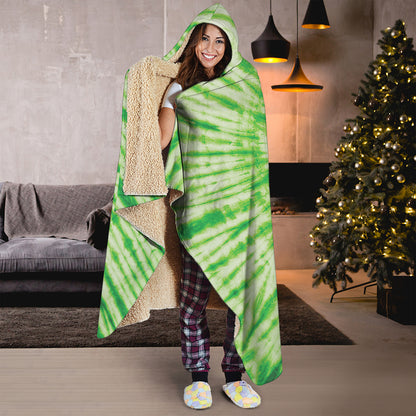 Green Tie Dye Print Hooded Blanket