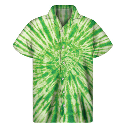 Green Tie Dye Print Men's Short Sleeve Shirt