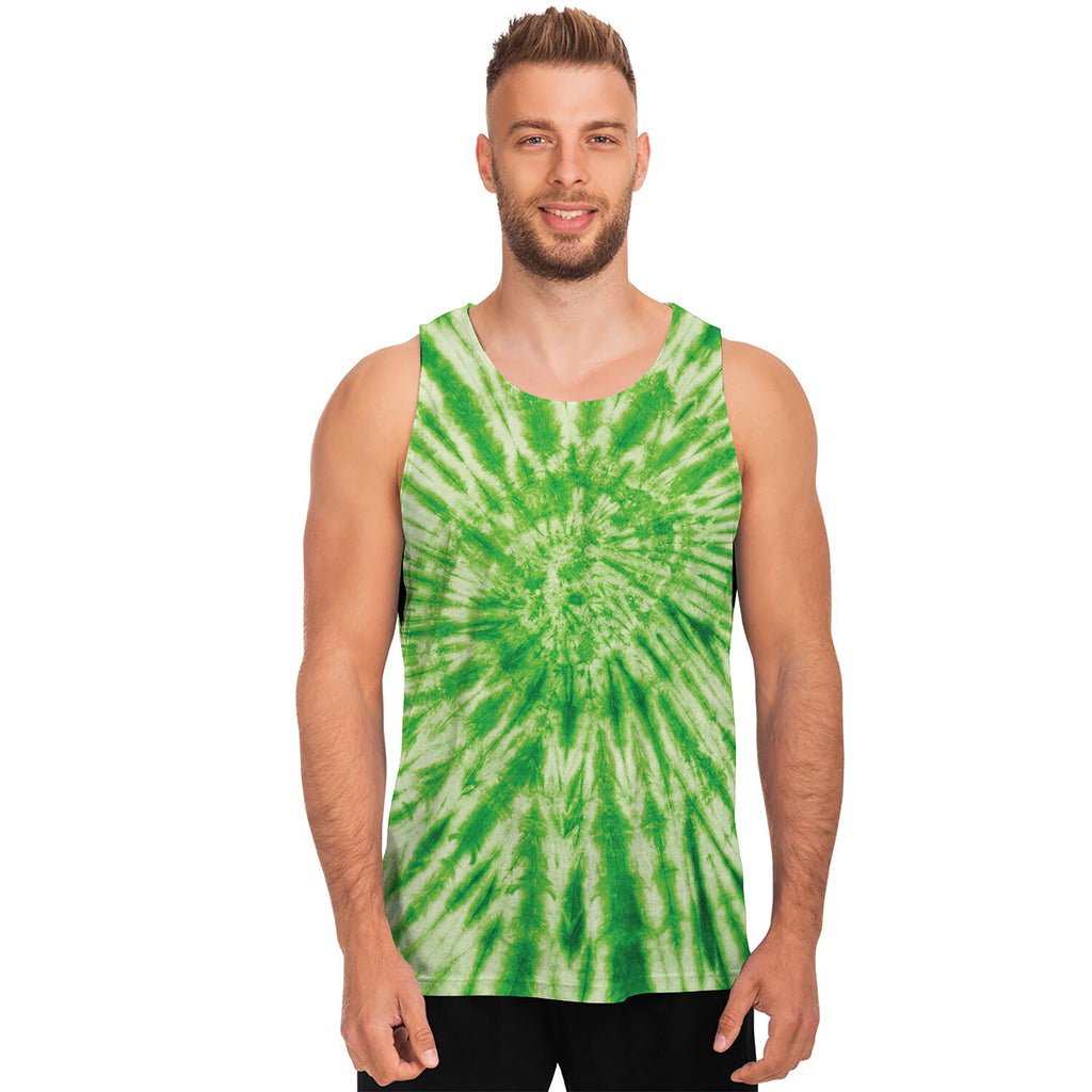 Green Tie Dye Print Men's Tank Top