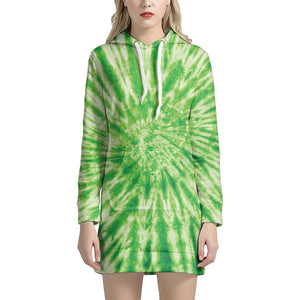 Green Tie Dye Print Pullover Hoodie Dress