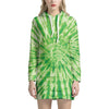 Green Tie Dye Print Pullover Hoodie Dress