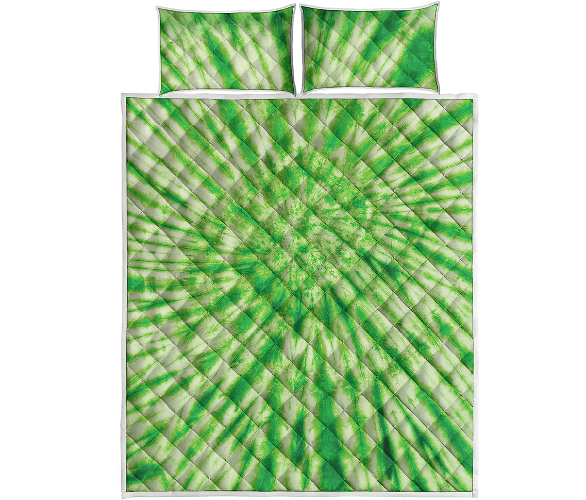 Green Tie Dye Print Quilt Bed Set