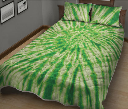 Green Tie Dye Print Quilt Bed Set