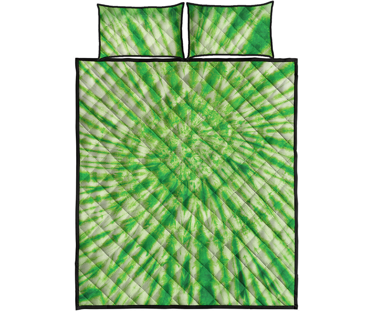 Green Tie Dye Print Quilt Bed Set