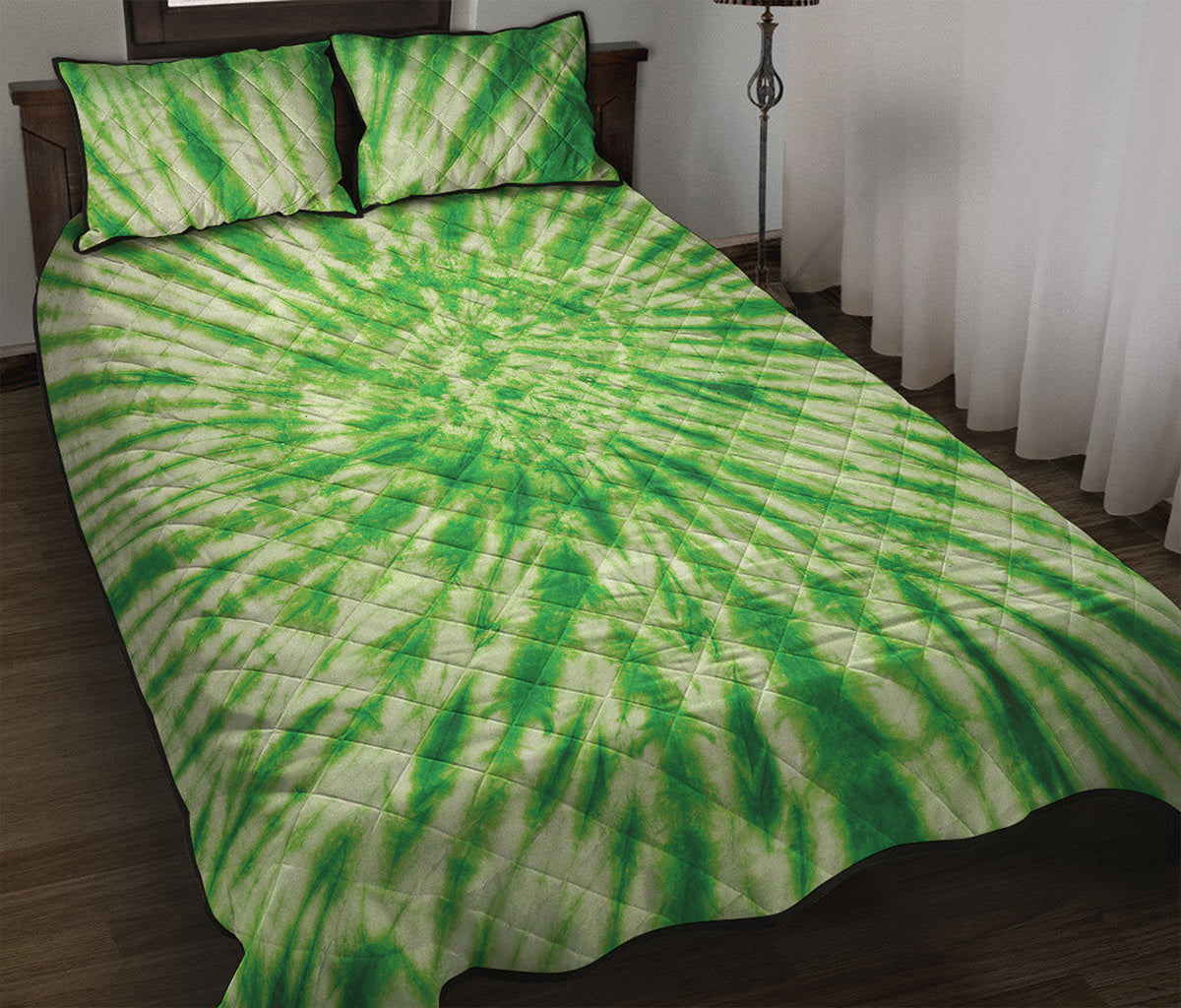 Green Tie Dye Print Quilt Bed Set