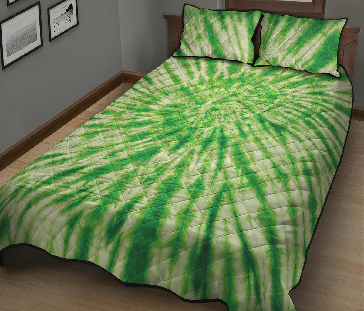 Green Tie Dye Print Quilt Bed Set