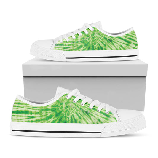 Green Tie Dye Print White Low Top Shoes