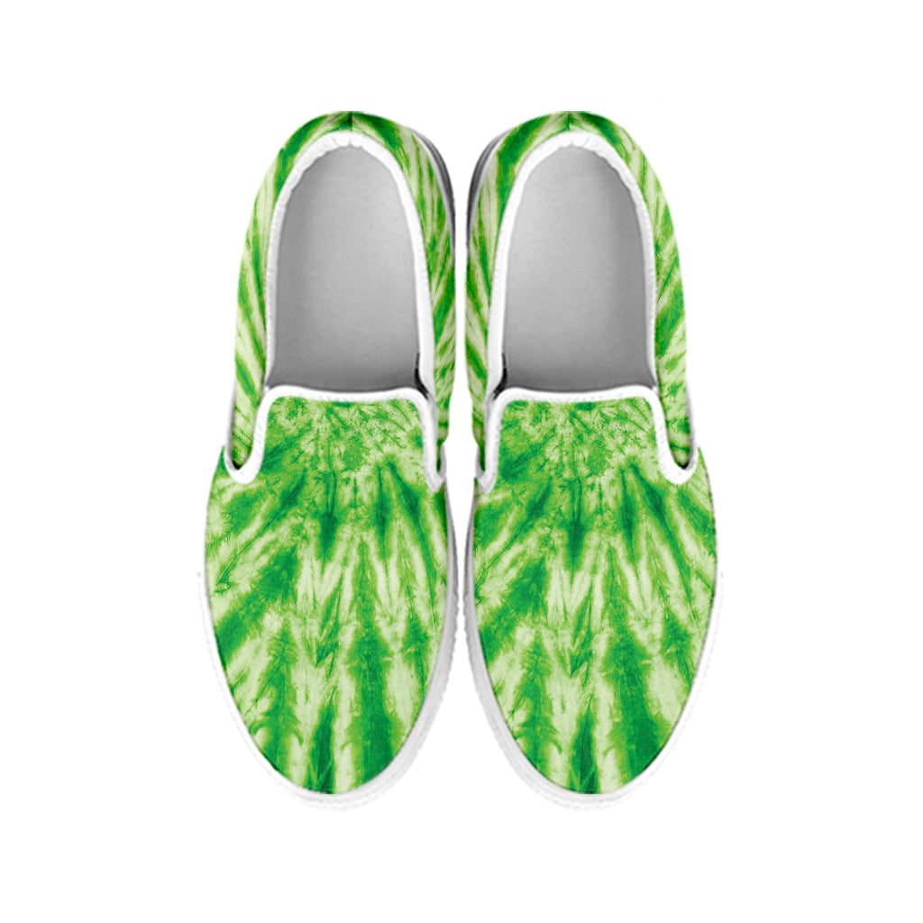 Green Tie Dye Print White Slip On Shoes