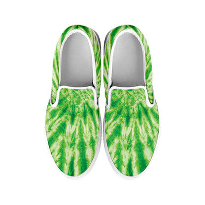 Green Tie Dye Print White Slip On Shoes