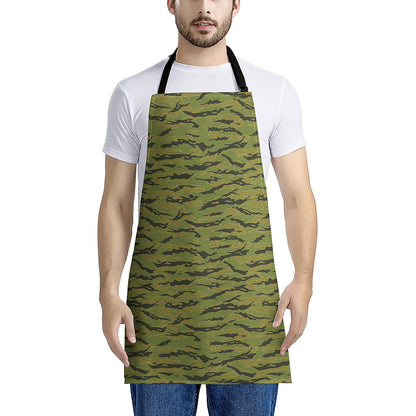 Green Tiger Stripe Camo Pattern Print Apron