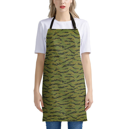 Green Tiger Stripe Camo Pattern Print Apron