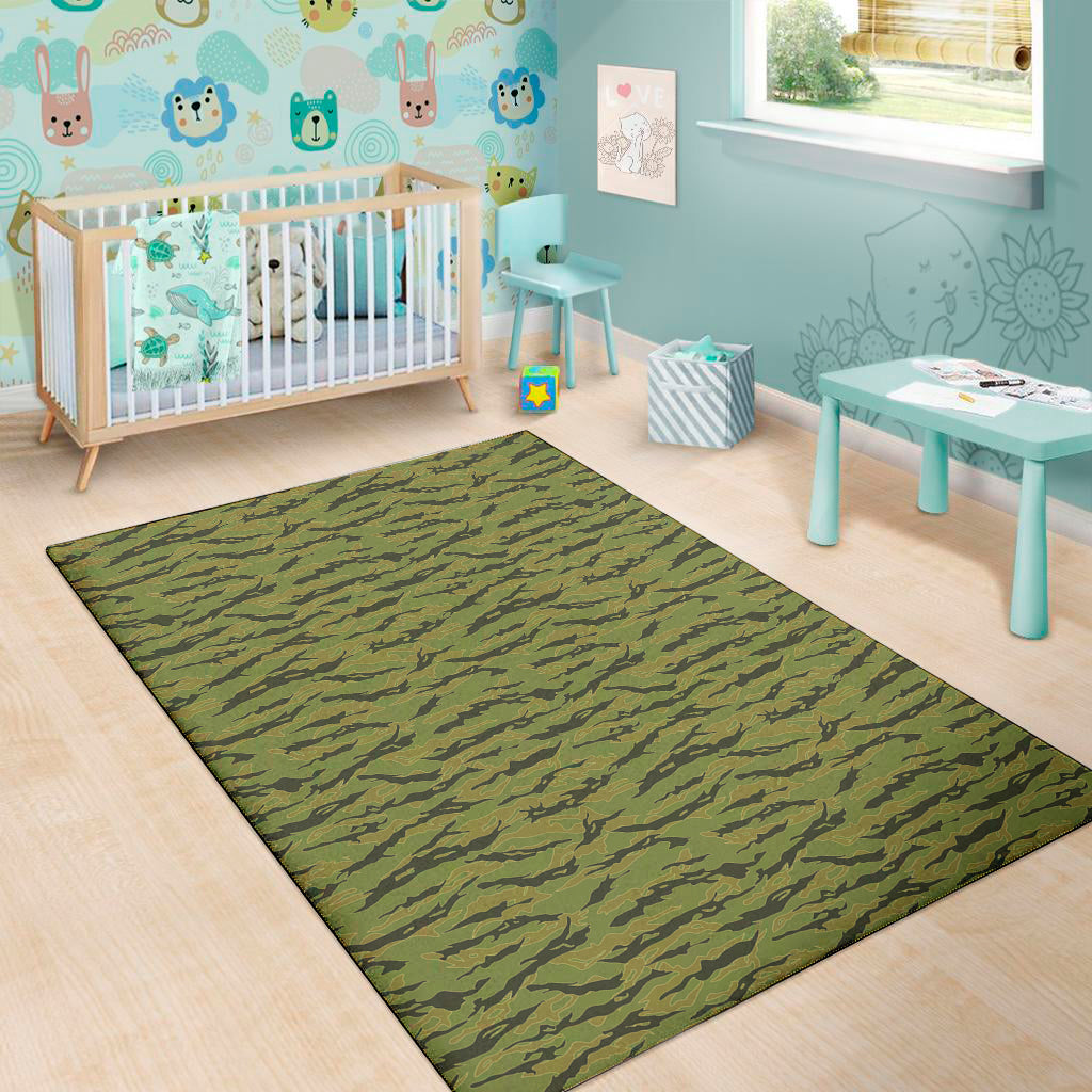 Green Tiger Stripe Camo Pattern Print Area Rug