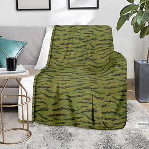 Green Tiger Stripe Camo Pattern Print Blanket