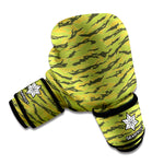 Green Tiger Stripe Camo Pattern Print Boxing Gloves