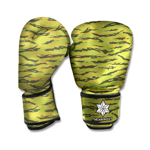 Green Tiger Stripe Camo Pattern Print Boxing Gloves