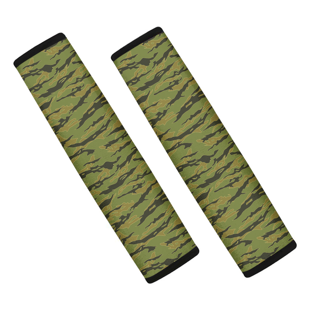 Green Tiger Stripe Camo Pattern Print Car Seat Belt Covers