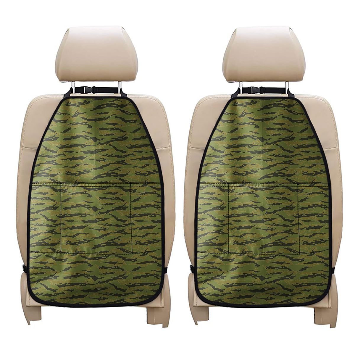 Green Tiger Stripe Camo Pattern Print Car Seat Organizers