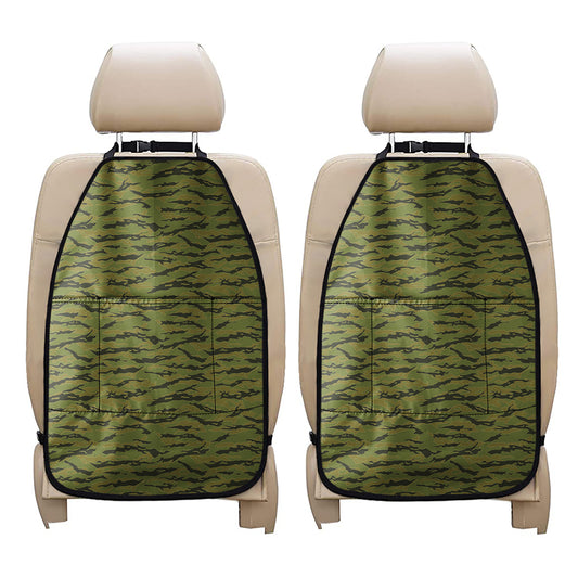 Green Tiger Stripe Camo Pattern Print Car Seat Organizers