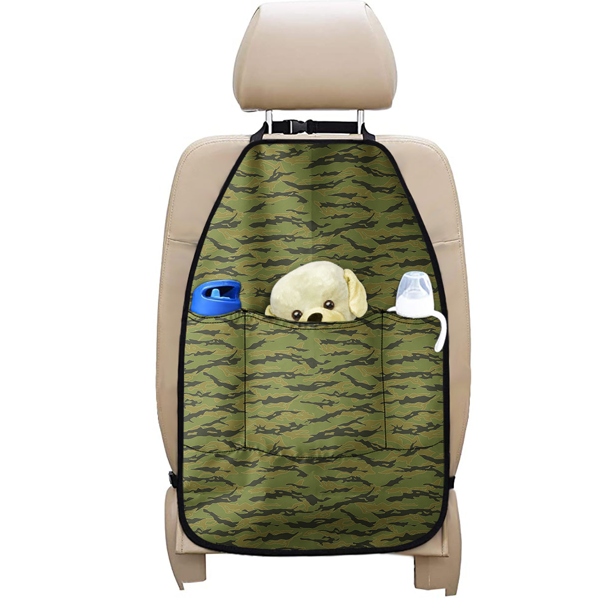 Green Tiger Stripe Camo Pattern Print Car Seat Organizers