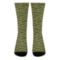 Green Tiger Stripe Camo Pattern Print Crew Socks