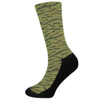 Green Tiger Stripe Camo Pattern Print Crew Socks