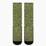 Green Tiger Stripe Camo Pattern Print Crew Socks