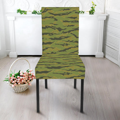 Green Tiger Stripe Camo Pattern Print Dining Chair Slipcover