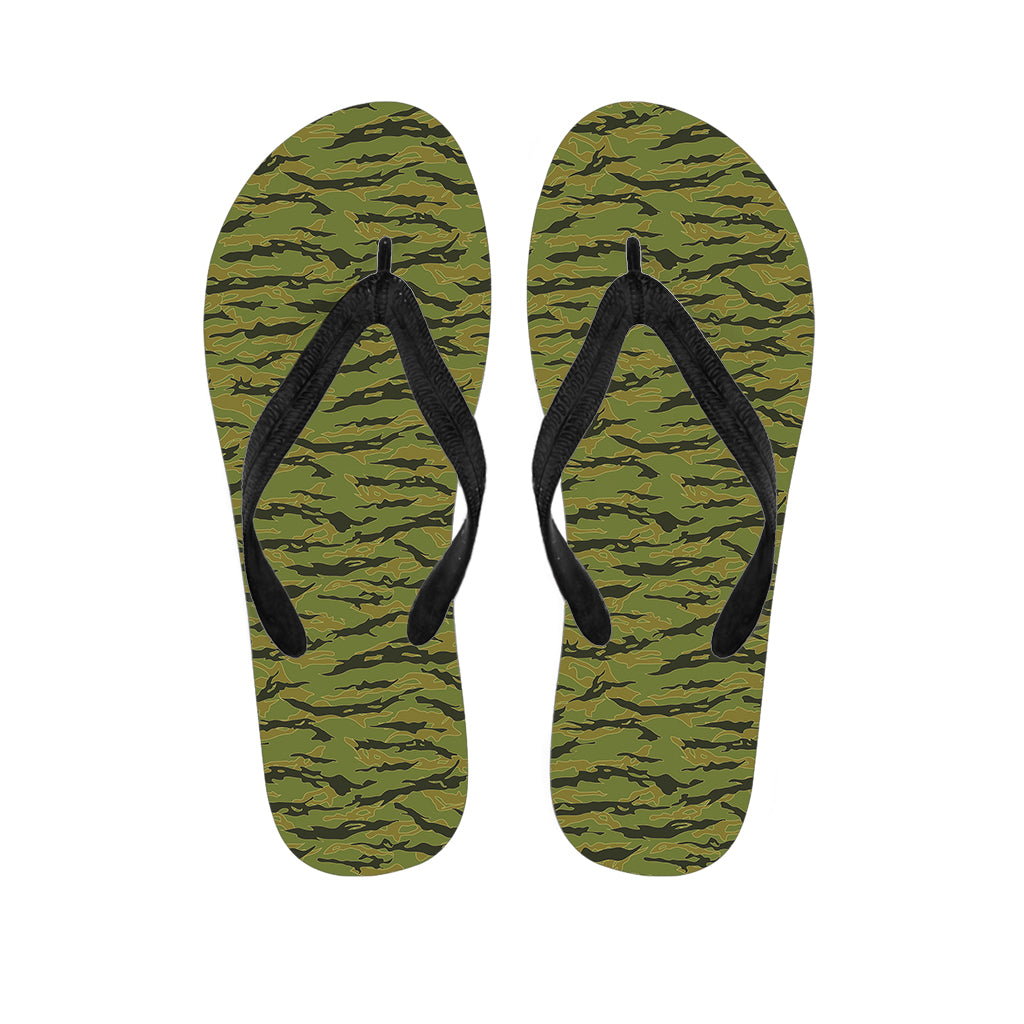 Green Tiger Stripe Camo Pattern Print Flip Flops